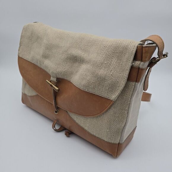 Messenger Bag Brown Linen Leather Legal Breifcase Toggle Shoulder Kender Gear - Picture 1 of 16